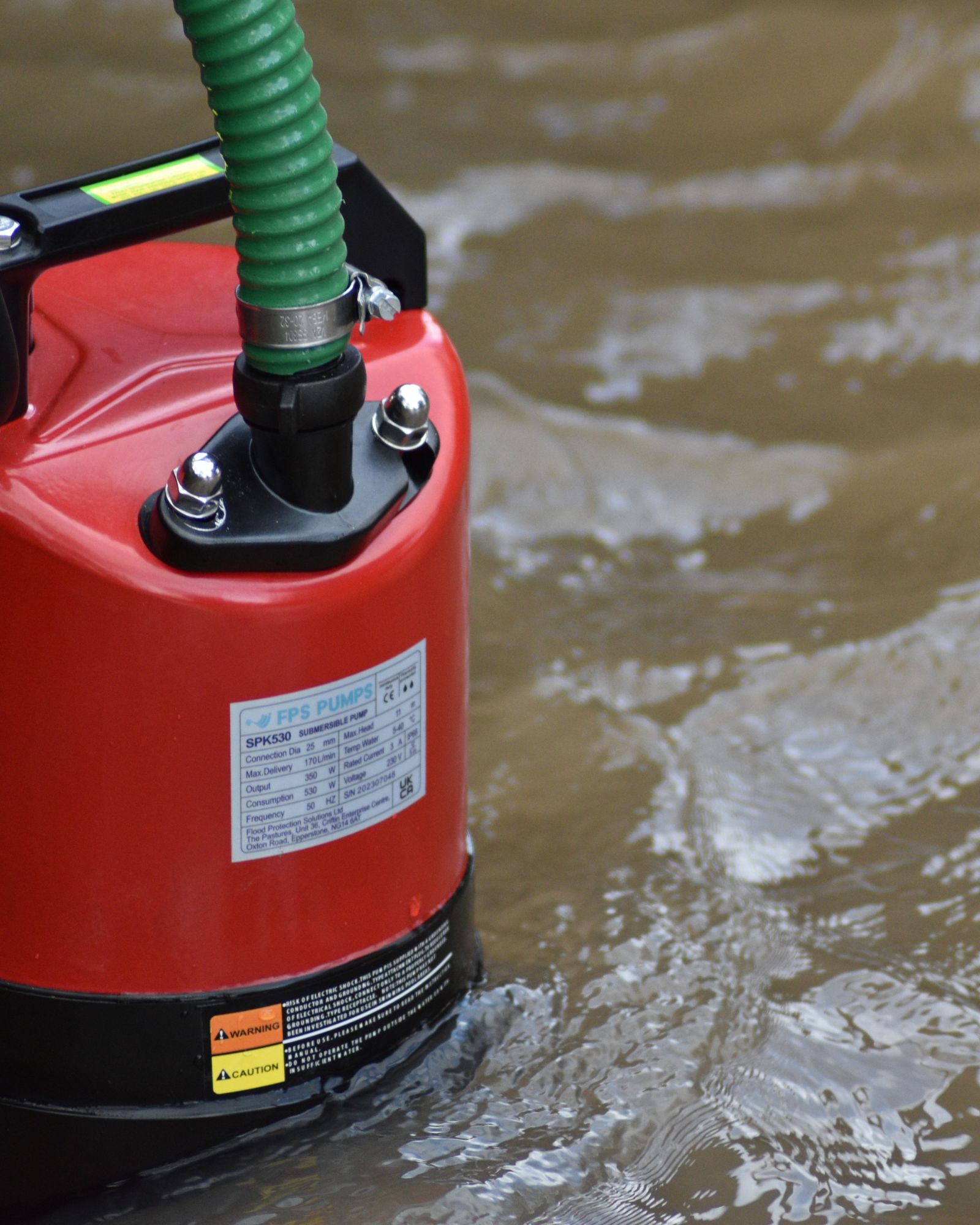 An FPS submersible pump removing floodwater